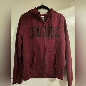 PINK Victoria's Secret Burgundy Hoodie with Black Accents
